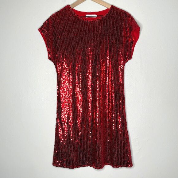 Femi Semi Womens Mini Sequin Dress Small Red Event Holiday‎ Prom Homecoming - Picture 1 of 7